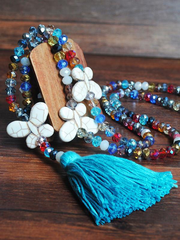 Boho Tassel Handmade Beaded Multicolor Crystal Necklace