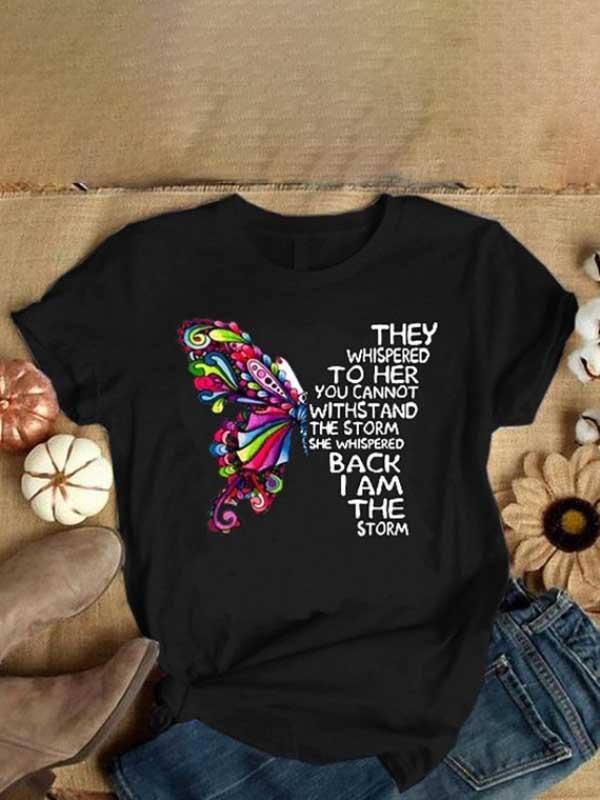 Butterfly letter printed cotton shirt