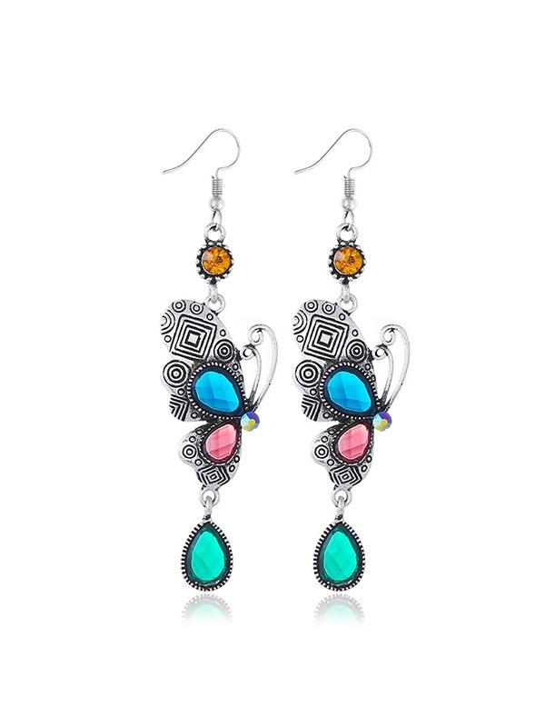 Butterfly crystal tassel earrings