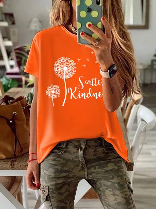 Women's dandelion printed round neck short sleeve T-shirt