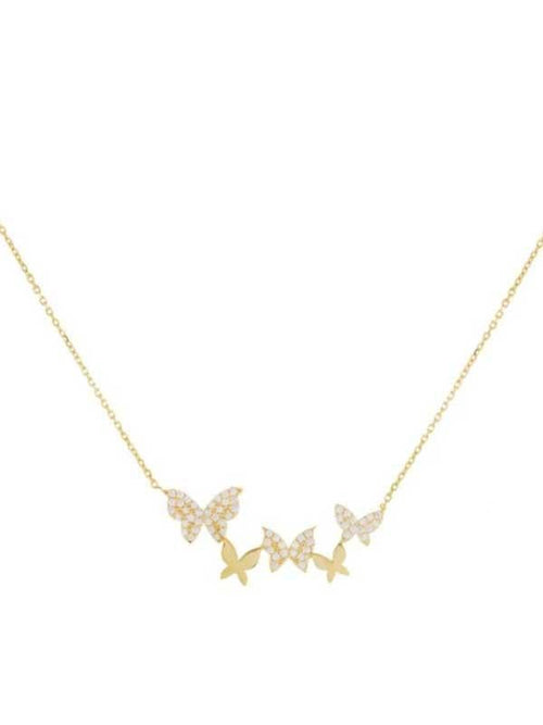 18K Gold Zircon Butterfly Stacked Clavicle Chain Necklace