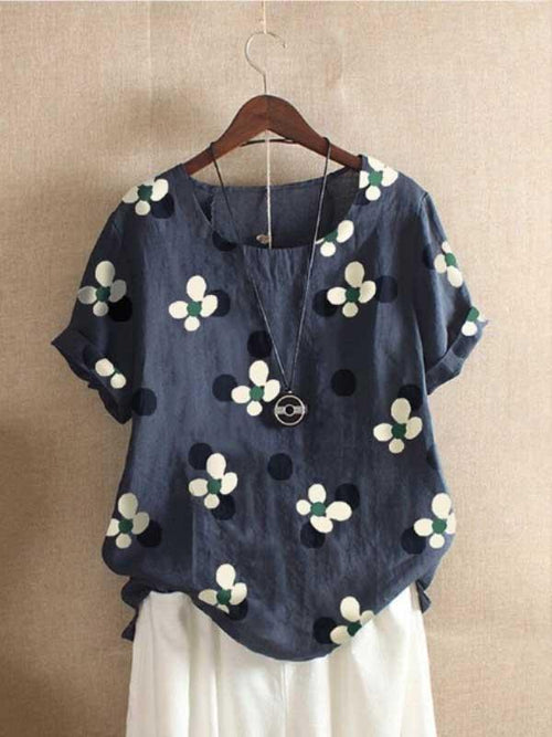 Casual cartoon printed T-shirt cotton and linen casual short-sleeved t-shirt