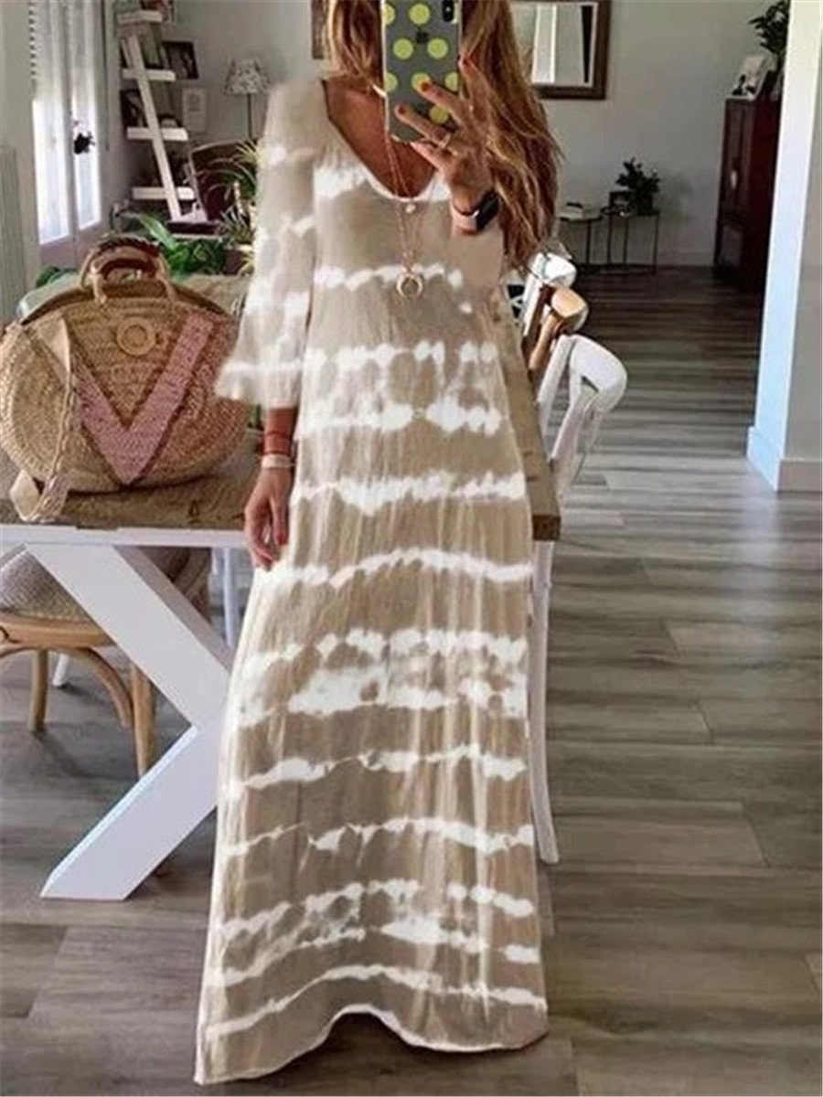 Bohemian Vintage Vacation Beach Tie-Dye Maxi Dress