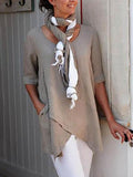 Women Asymmetrical Hem Half Sleeve Pocket Shirt