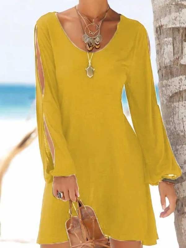 Deep V-neck loose shoulder long sleeve  loose casual beach dress