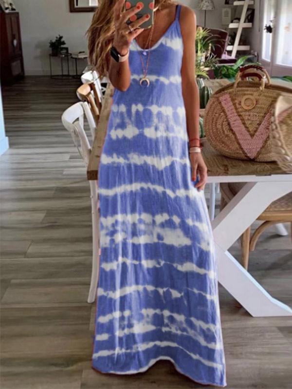 Ladies fashion tie-dye suspender dress