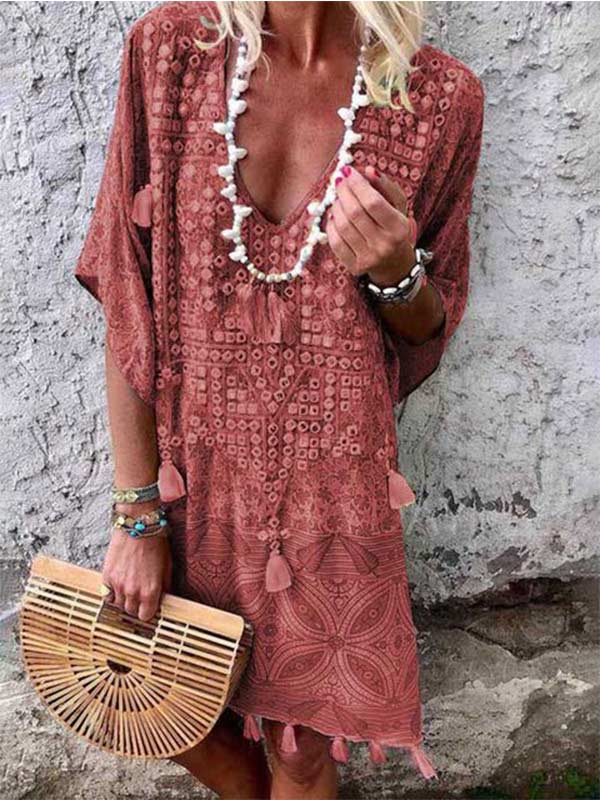 Women's Bohemian V-neck print dress