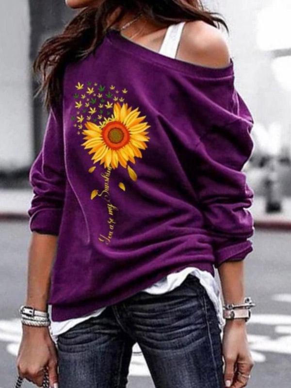 Women's wild sunflower print round neck sweater