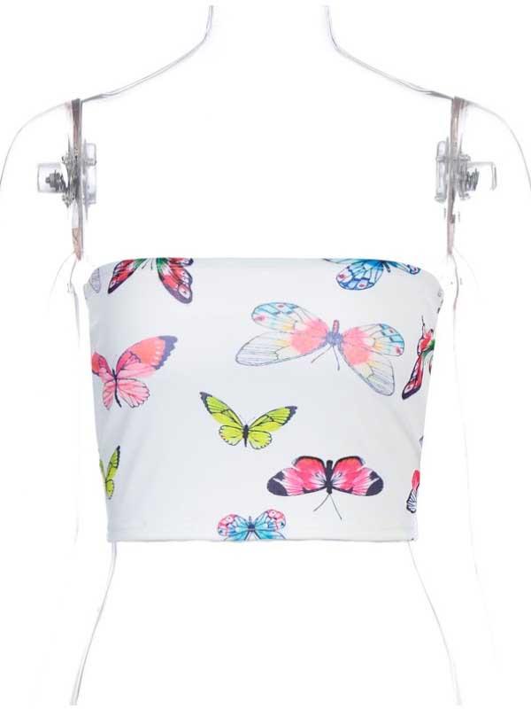 Butterfly print slim tube top