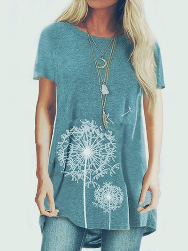 Women's Dandelion Print Round Neck Short Sleeve