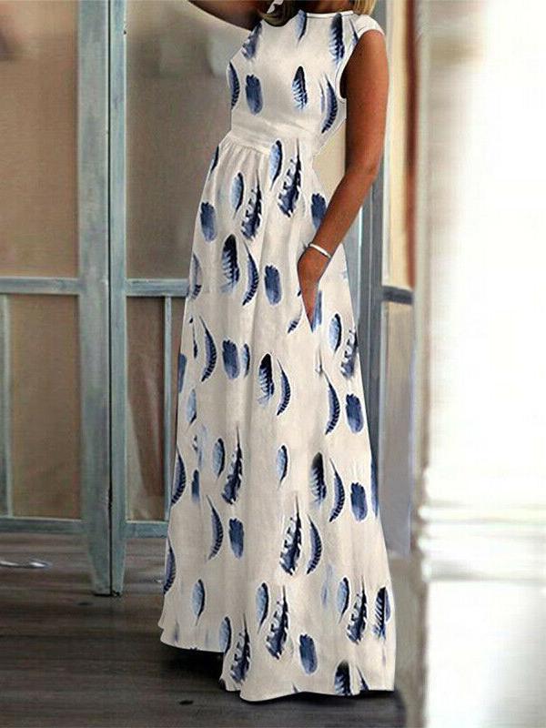 Feather Print Prom Maxi Dress Evening Party Vestidos