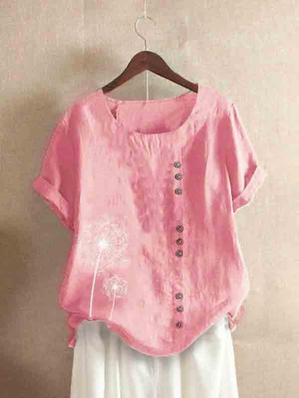 Cotton and linen printed loose casual shirt