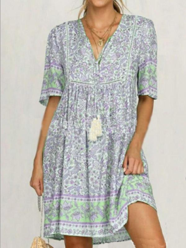Women's V-neck openwork short sleeve dress