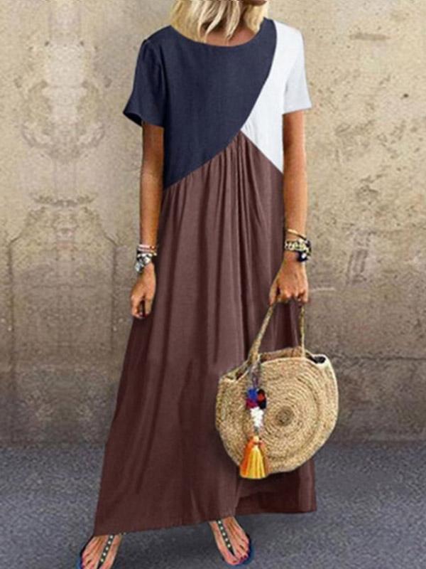 Women's V-neck plus size color matching maxi dress