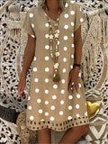 Casual V Neck Polka Dot Print Short Sleeve Midi Dresses