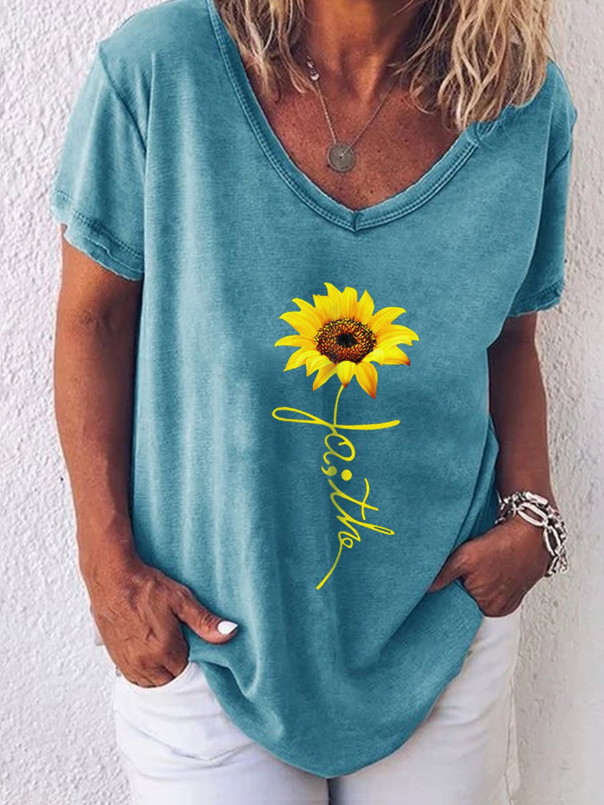 Women's Sunflower Faith Print Loose Casual Top