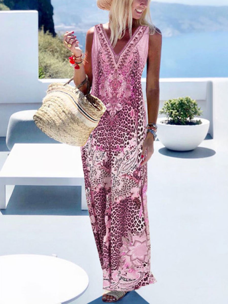 V-Neck Leopard Print Dress