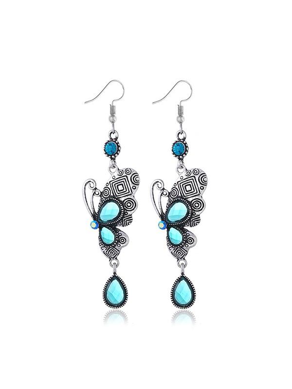 Butterfly crystal tassel earrings