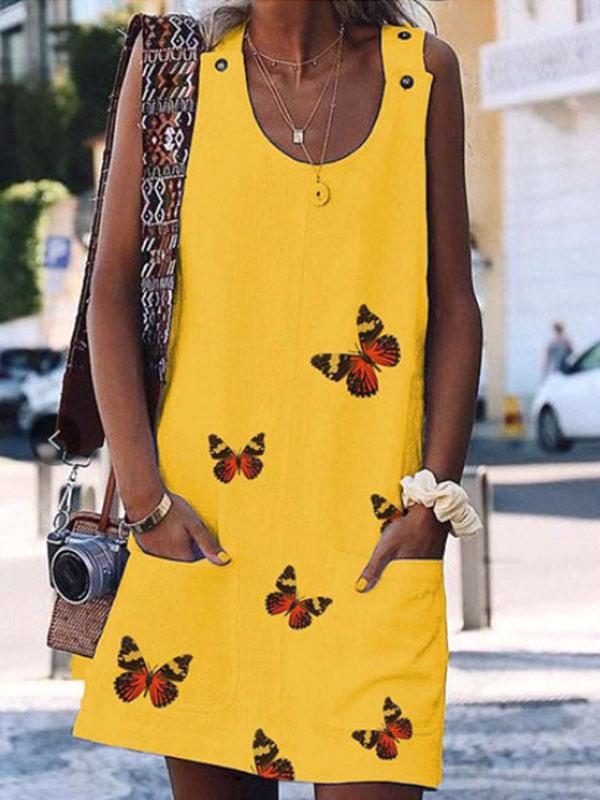 Lady Butterfly Print Sleeveless Dress