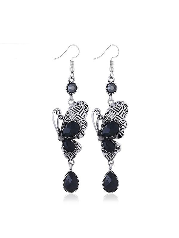 Butterfly crystal tassel earrings