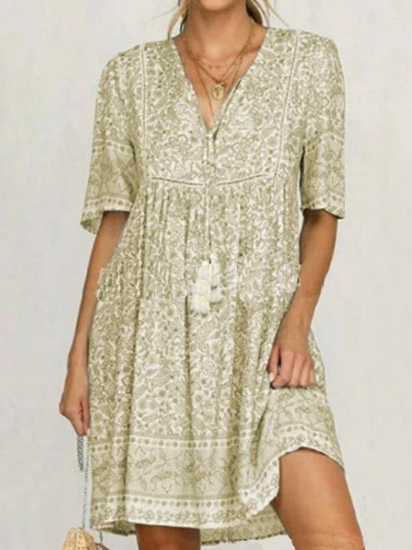 Women's V-neck openwork short sleeve dress