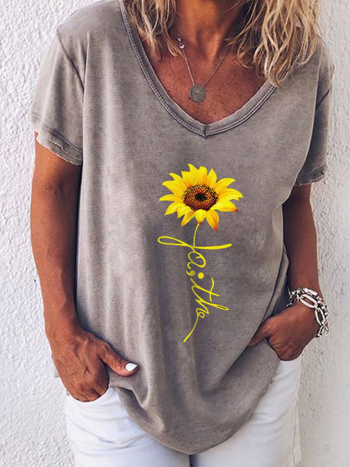 Women's Sunflower Faith Print Loose Casual Top