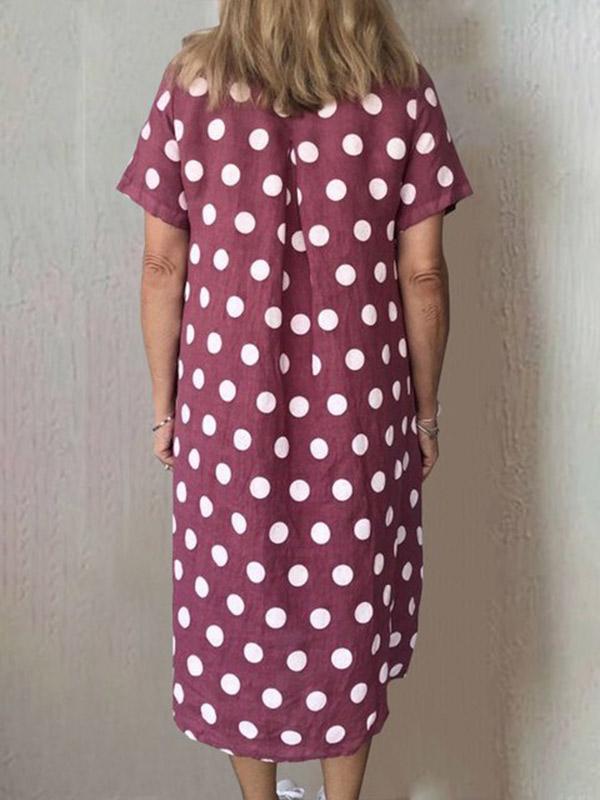 Women's Polka Dot Print Pocket Loose Short Sleeve Dress