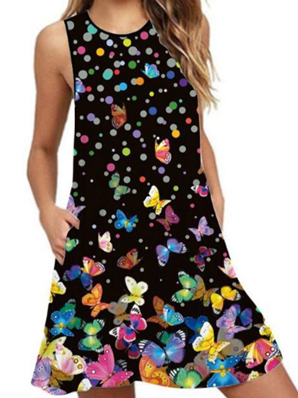 Women's Fashion Butterfly Print Sleeveless Dress