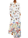 Lady Butterfly Print V-neck Long Sleeve Dress