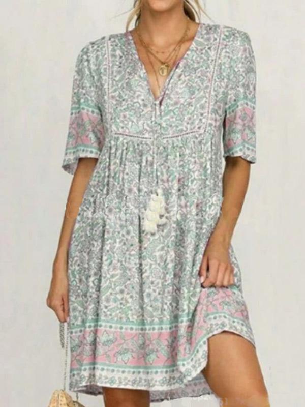 Women's V-neck openwork short sleeve dress