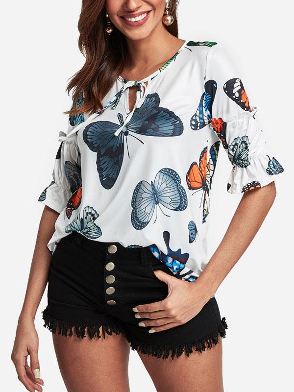 Women's fashion butterfly print T-shirt