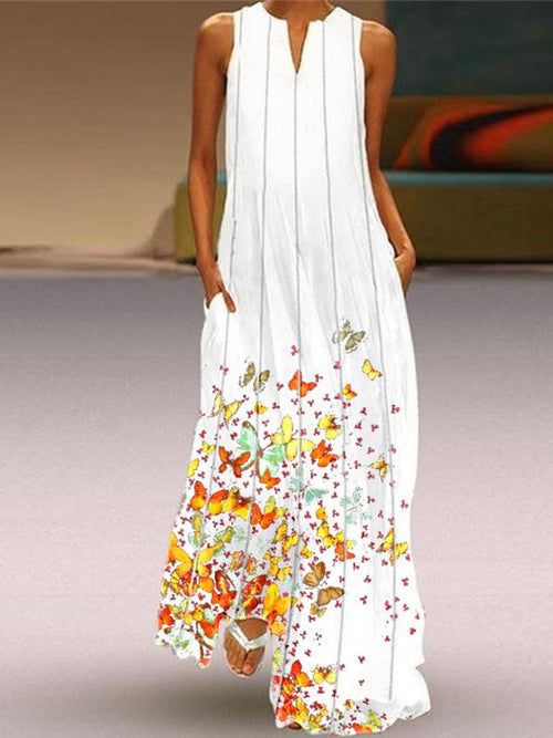 Black Butterfly Print Maxi Dress