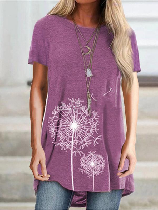 Women's Dandelion Print Round Neck Short Sleeve