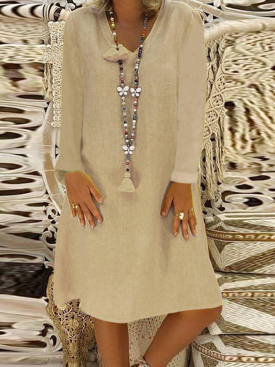 Loose Casual V-Neck Long Sleeve Dress
