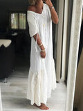 Solid Color Short Sleeve V-Neck Dress