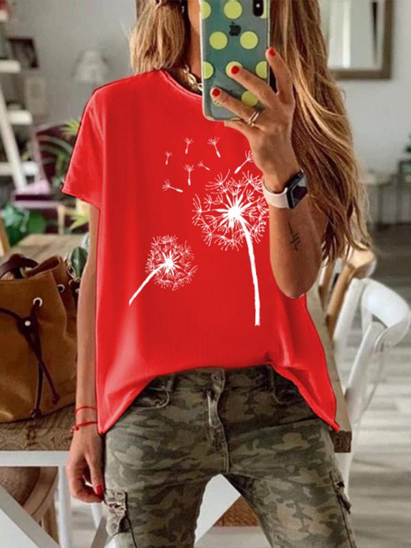 Women's dandelion printed round neck short sleeve T-shirt