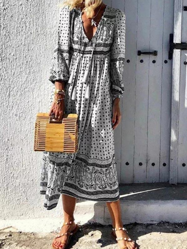 Women's Bohemian V-neck print dress