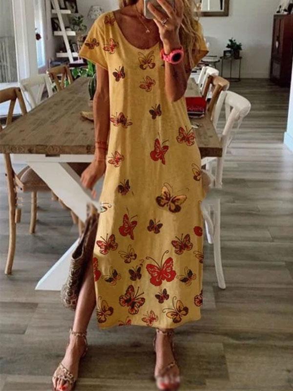 Lady Butterfly Print Short Sleeve Dress