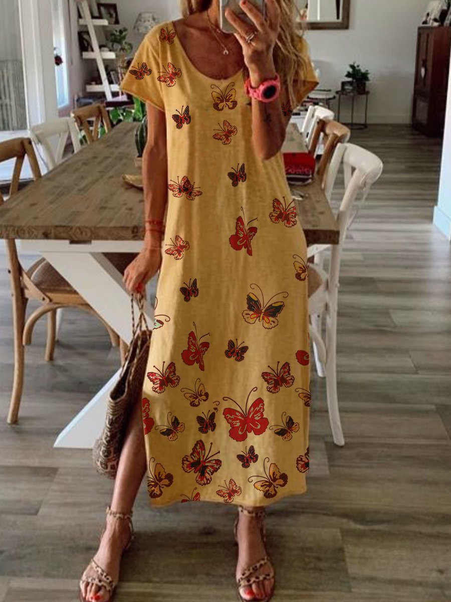 Printed Summer Maxi Dress Crew Neck  Dresses