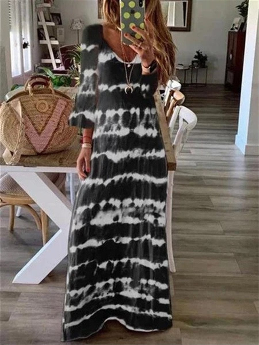 Bohemian Vintage Vacation Beach Tie-Dye Maxi Dress