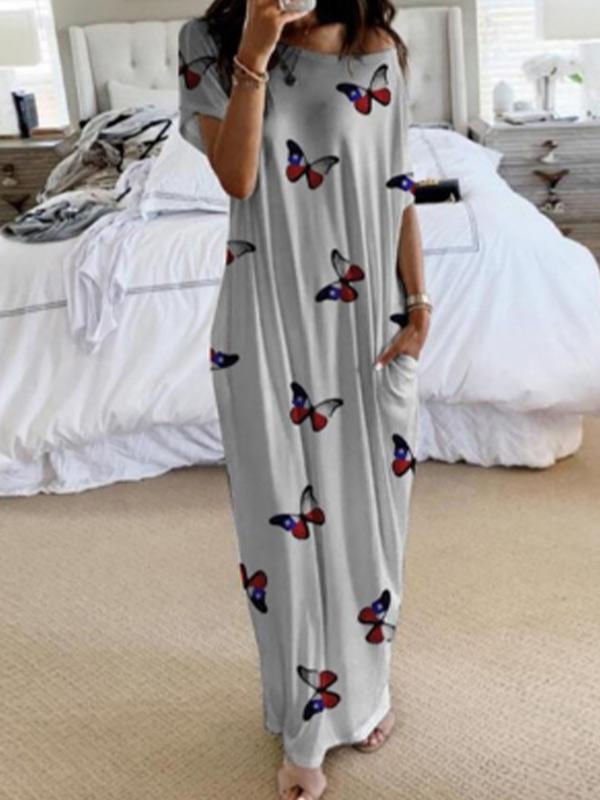 Ladies fashion butterfly print high elastic dress