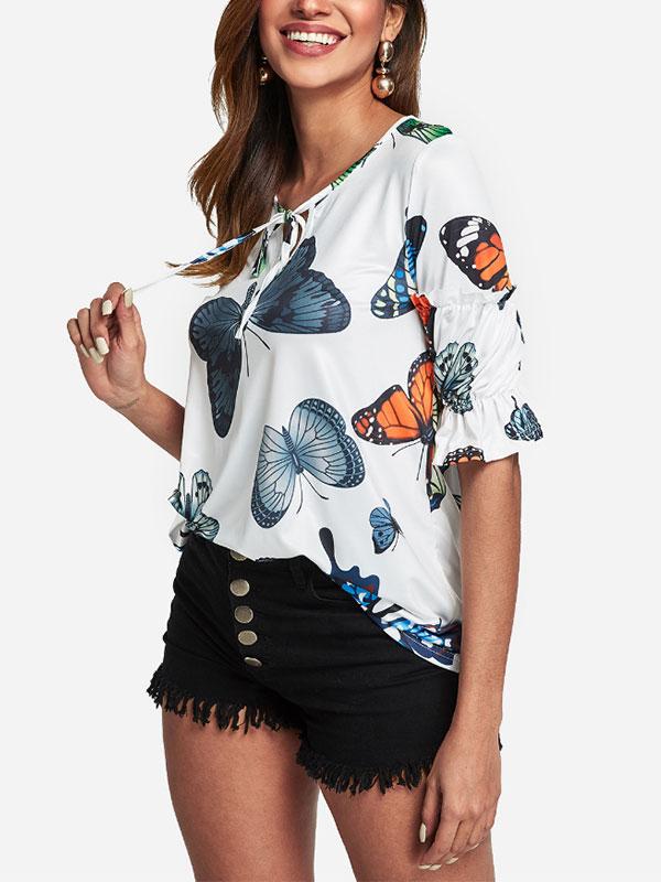 Women's fashion butterfly print T-shirt
