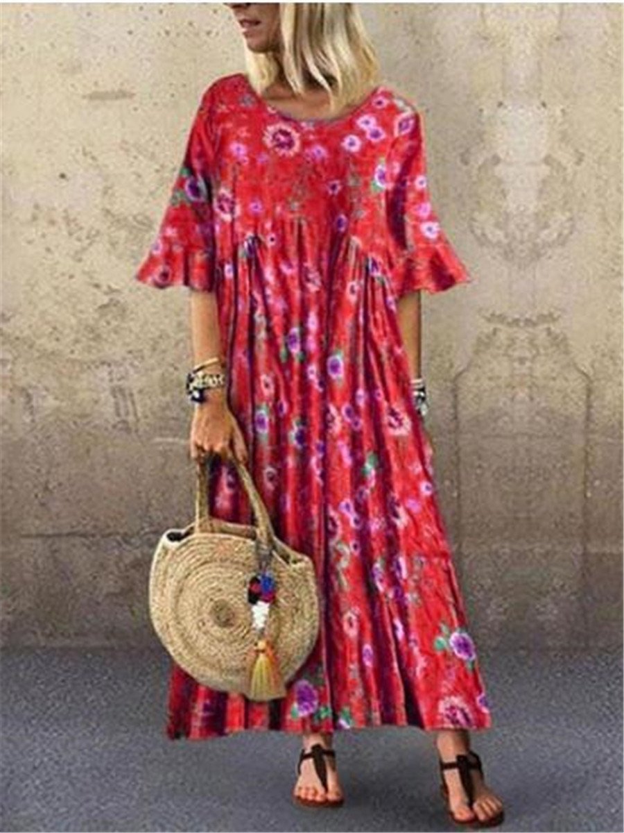 Fashion Casual Loose Print Flare Sleeve Dresses