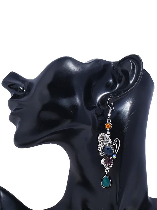 Butterfly crystal tassel earrings