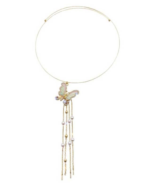 Butterfly choker niche tassel pearl collar