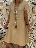 Solid color short sleeve V-neck dress