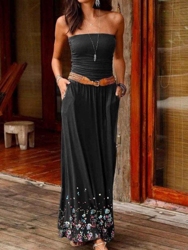 Women's fashion tube top print dress