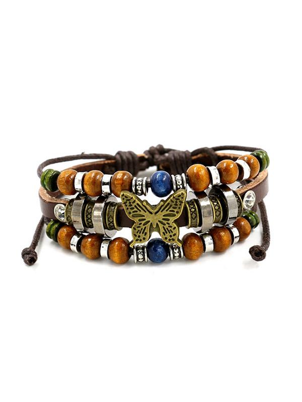 Women's Multilayer Beaded Butterfly Leather Bracelet