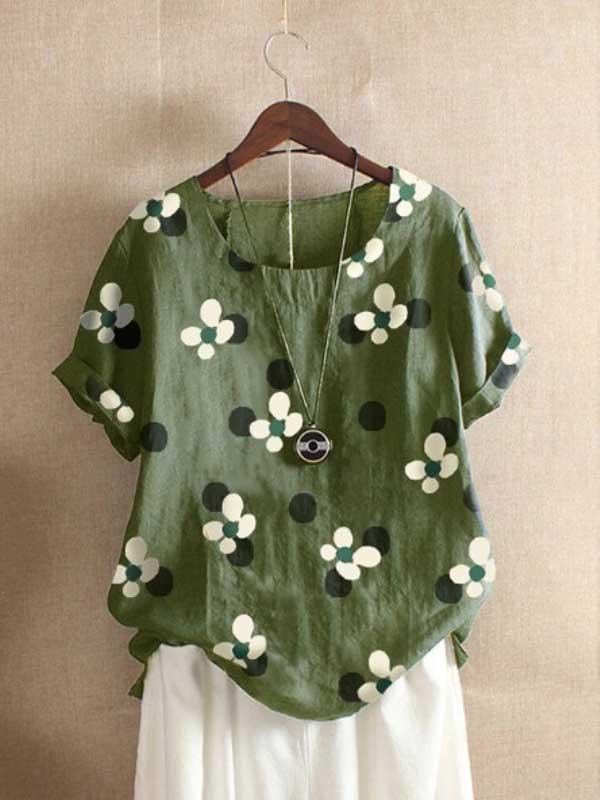 Casual cartoon printed T-shirt cotton and linen casual short-sleeved t-shirt