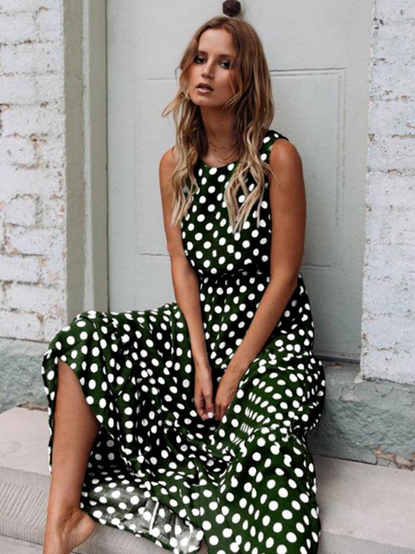 Women's round neck polka dot all-match dress